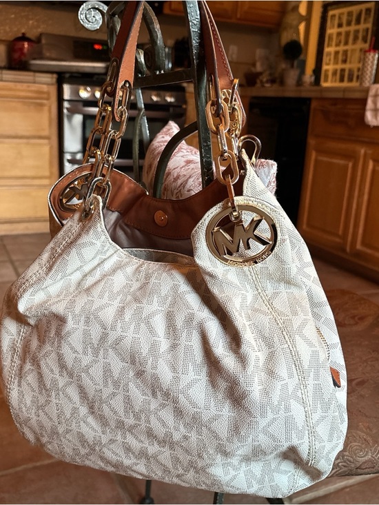 Michael Kors Handbags - Michael Kors Cream Logo Shoulder Bag with Gold Hardware